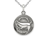 Sterling Silver CAPRICORN Charm Astrology Zodiac Pendant Necklace with Antique Finish and Chain